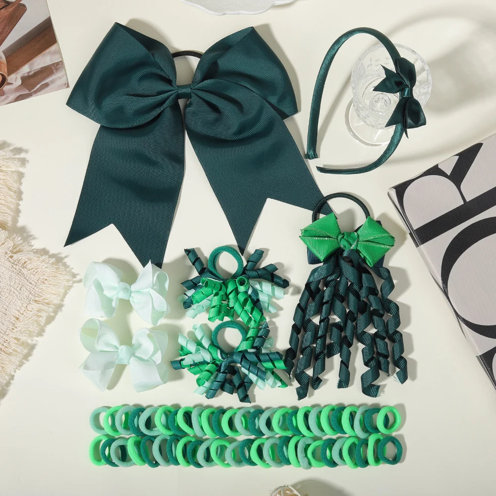 

Набор из 5 цветных модных аксессуаров для волос для детей на Новый год: однотонные банты, ободки, резинки для волос, с кисточками. Подарки для девочек.