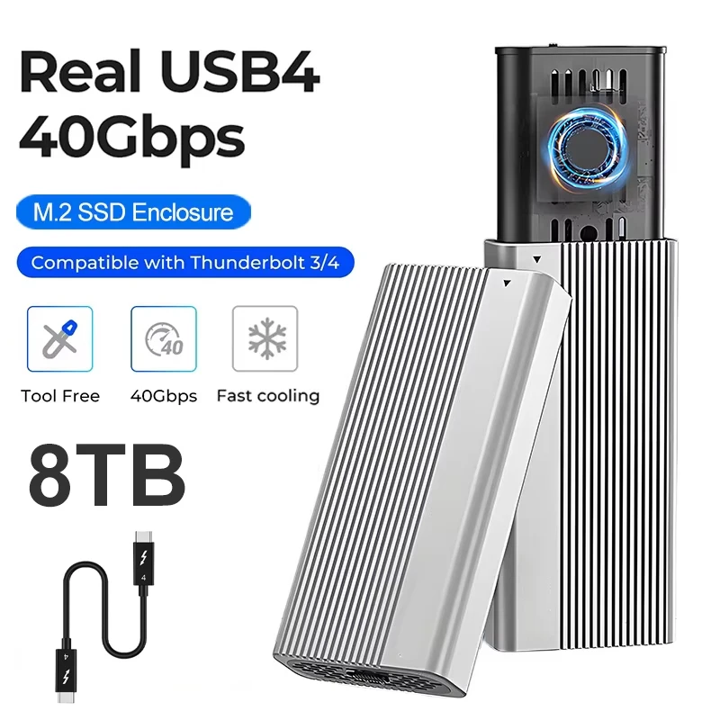 

USB4 40Gbps M.2 NVMe SSD Enclosure with Cooling Fan PCIe 4.0 Solid State Drive Case Compatible with Thunderbolt4/3 PCAccessories