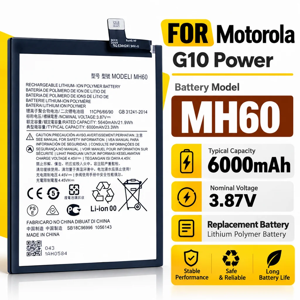 MH60 Rechargeable Phone Replacement Battery 6000mAh For Motorola G10 Power PAMR0O02IN / PAMR0008IN Mobile Phone Repair Part