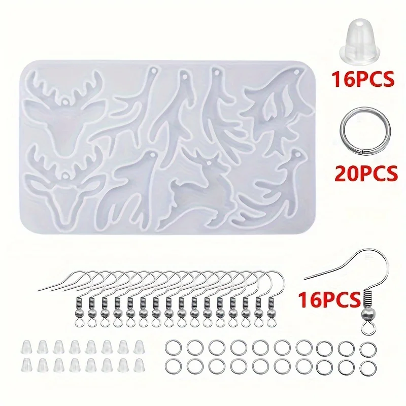 

53 piece DIY crystal dropper deer antler pendant earring mold Christmas cute deer earring silicone mold