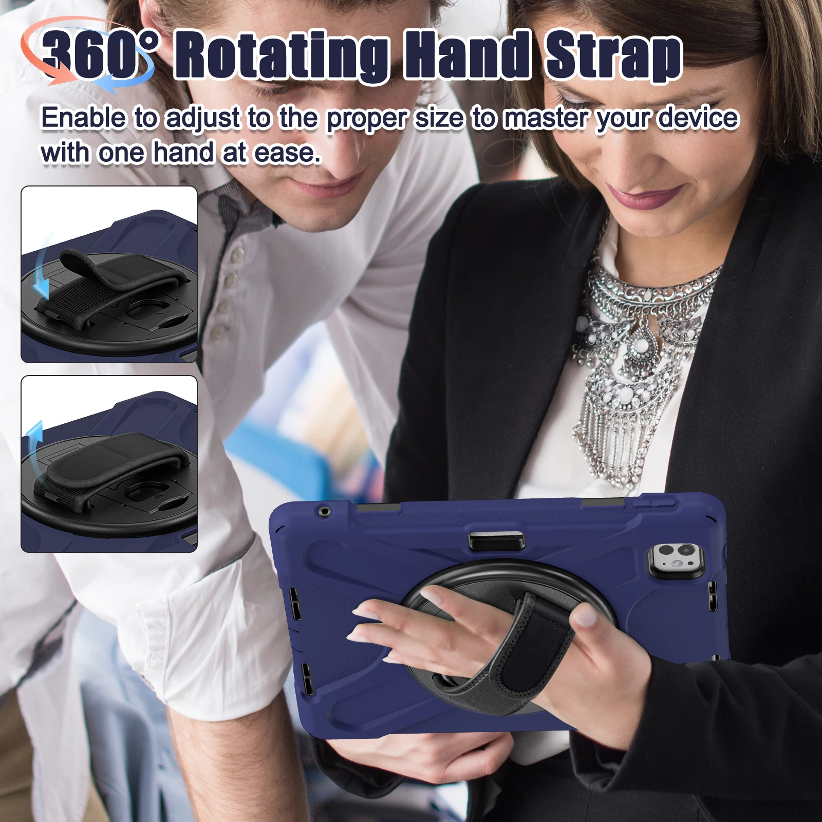 

Rugged Case Universal For iPad Pro11 2025 M5 2024 M4 A3357 A3358 A3359 A2836 A2837 A3006 360 Rotating Stand Cover Shoulder Strap
