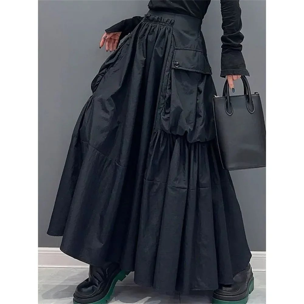 

2024 Spring Summer New Fashion Large Hem Long Skirt Women Casual Fashion Loose Trendy Large Size Black Skirt