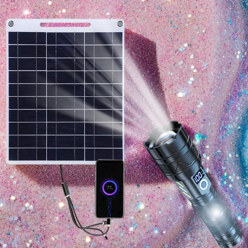 5V Solar Panel Waterproof Outdoor Camping Kit with Flashlight Portable Dual USB Photovoltaic Solar Cell Charger 100W