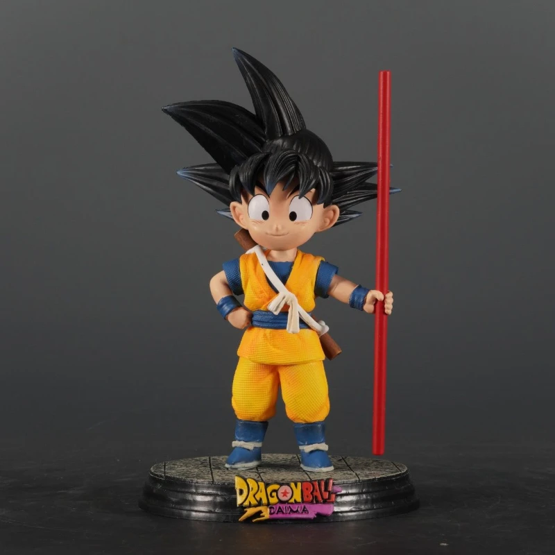 Anime Dragon Ball Goku Figurine FC Q Version Take The Stick Kid Son Goku Action Figures PVC Office Desktop Decoration Doll Gifts