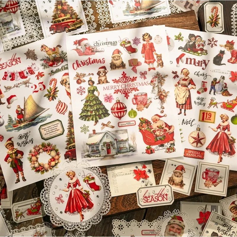 3 Sheet Large Christmas RUB ON Transfer Stickers Junk Journal Vintage Lady Stickers DIY Album Scrapbooking Craft Stickers