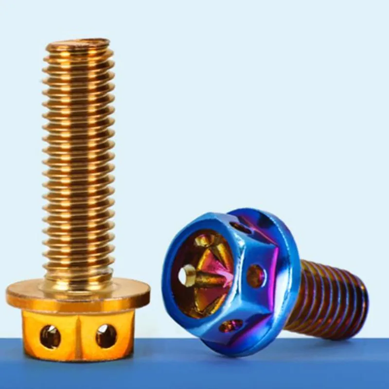 1-3pc M4 M5 M6 M8 M10 Burn Titanium Screw 304 Stainless Steel with Titanium Plated Blue Gloden Hexagon Flange Head Screw Bolts