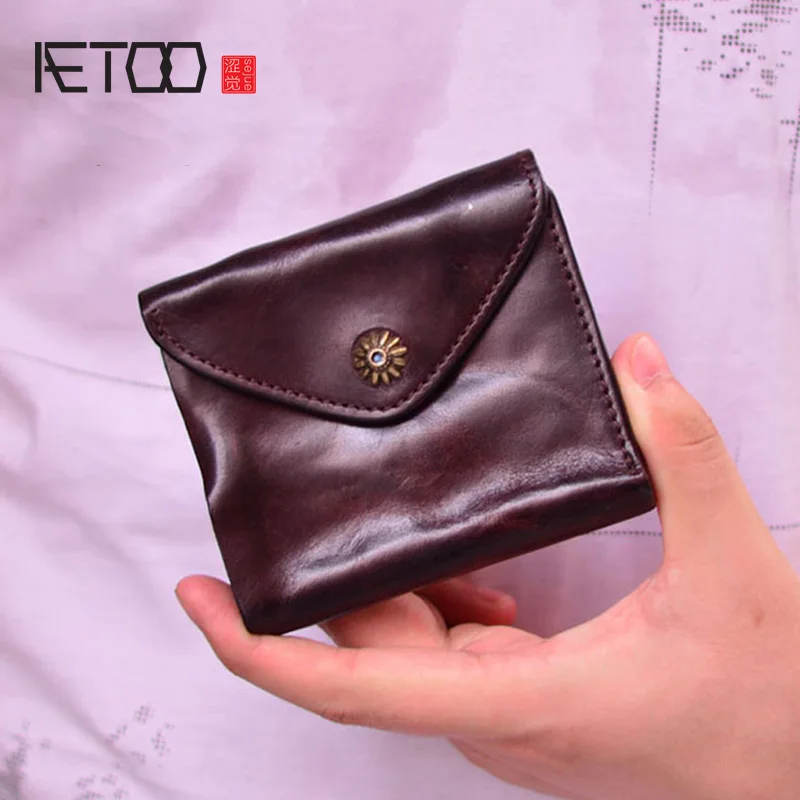 

AETOO Men's and women's leather handmade wallets, leather tri-fold retro wallets, simple leather wallets