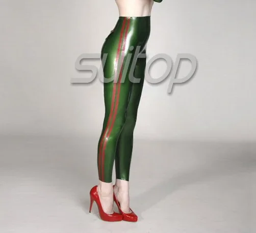 pantalones pitillo de látex en verde metalizado