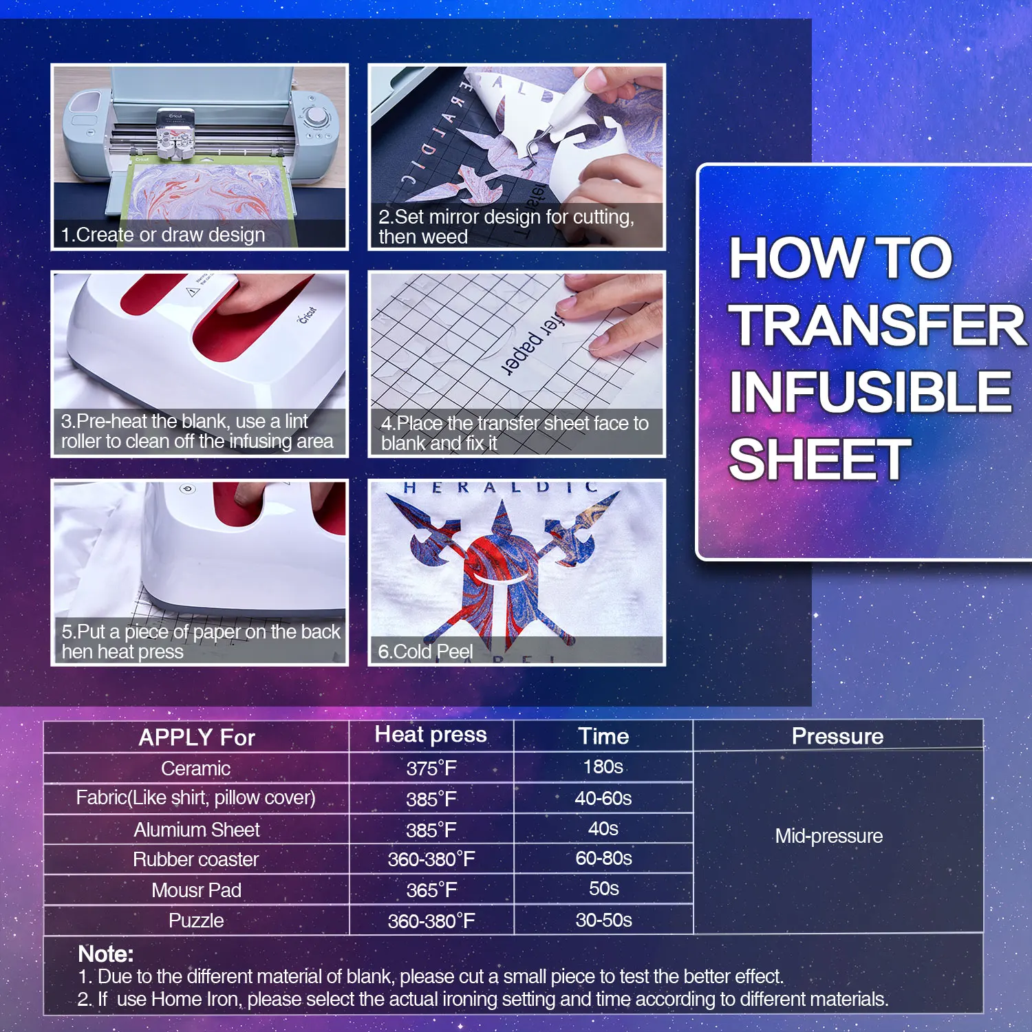 Wowocut Galaxy Inkt Transfer Sheet 12*12 In Infusible Transfer Inktvel Inkt Transfer Paper Mok Pers T-Shirts Tas Onderzetters Diy