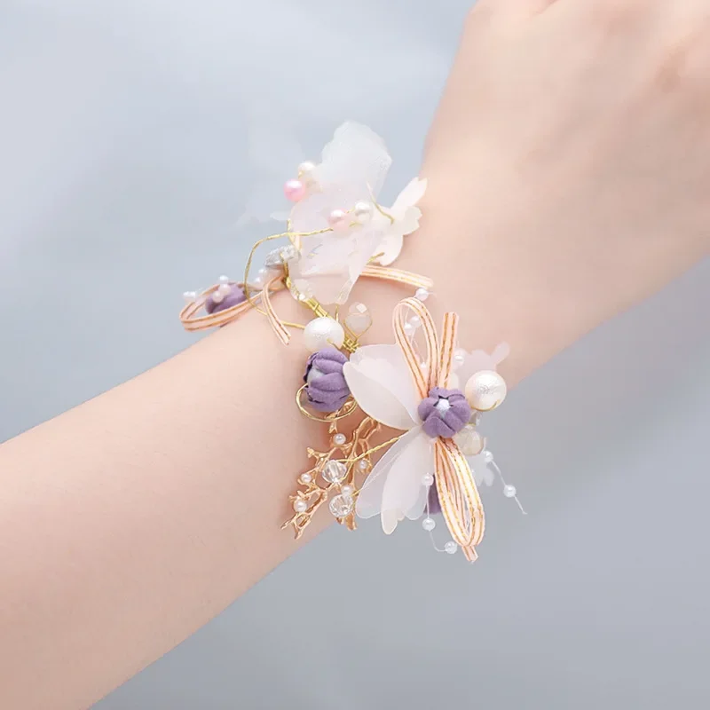 Handmade Beautiful Princess Bracelet Pearl Crystal Hand Flowers for Wedding Bridal Dancing Party Decor Bridal Prom Jewelry