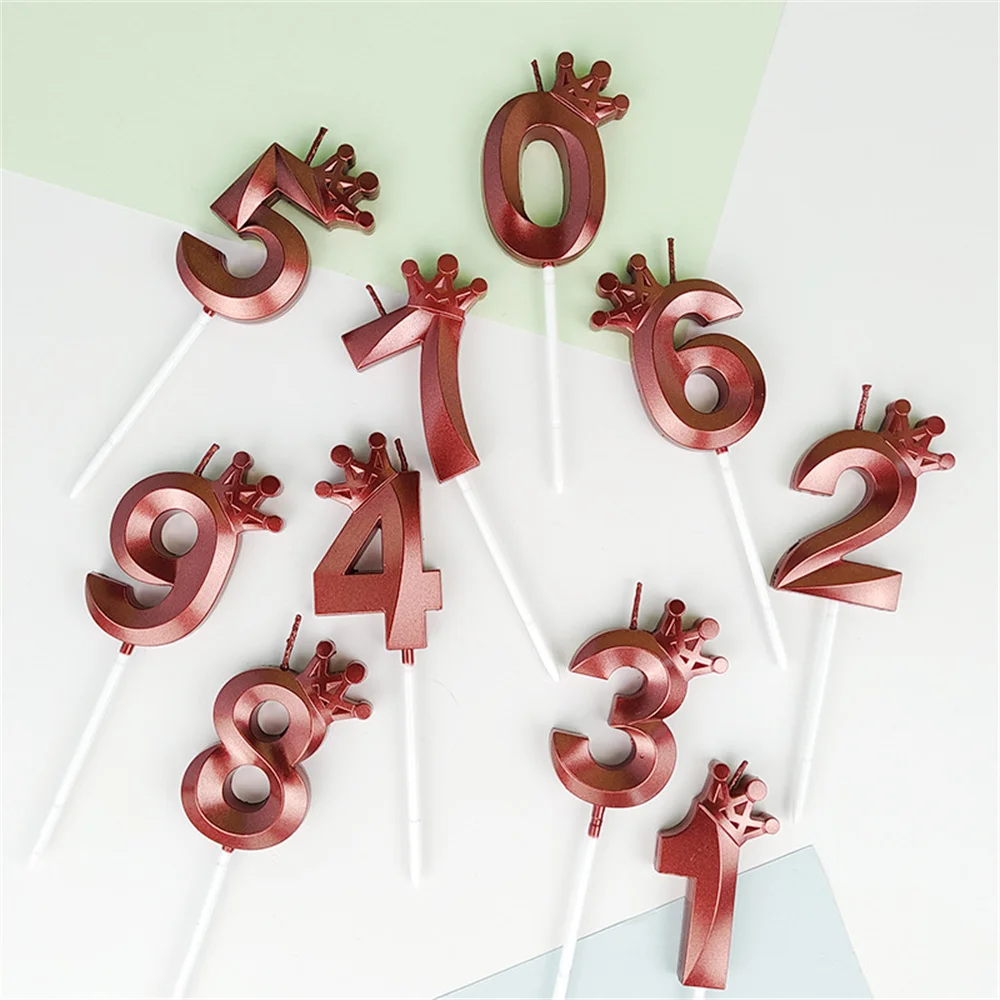 1PC Red Crown Number Candles Birthday Cake Decoration Creative Candles 0-9 Numbers  Anniversaire