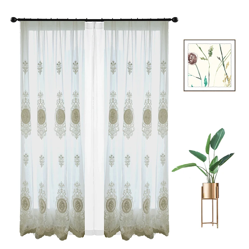 French Window Screen Light Luxury Bedroom Curtain Living Room European White Embroidered Embroidery Screen Curtain