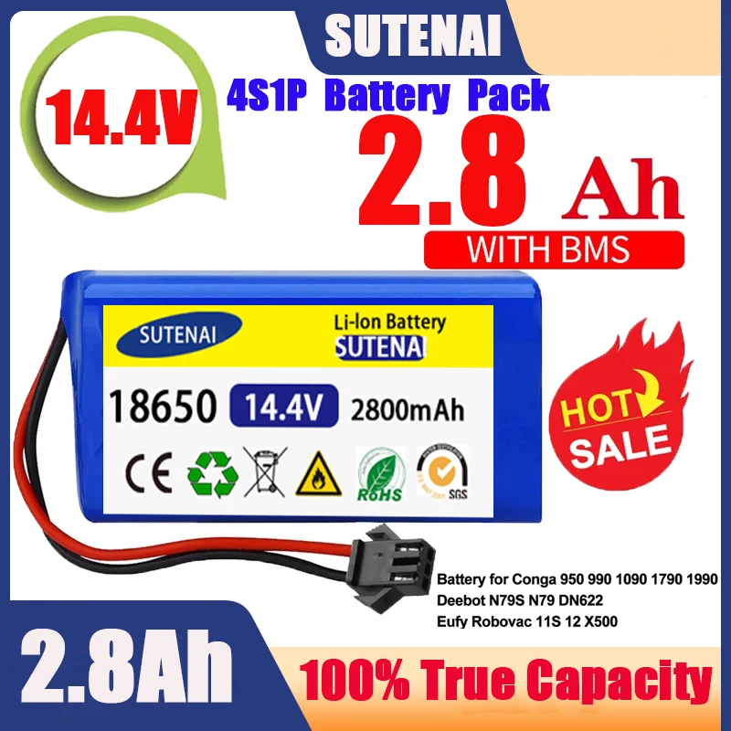 

14.4V 6.8Ah Li-ion battery for Cecotec Conga Excellence 950 990 1090 Ecovacs Deebot DN621 601/605 Eufy RoboVac 35C Panda i7 V710