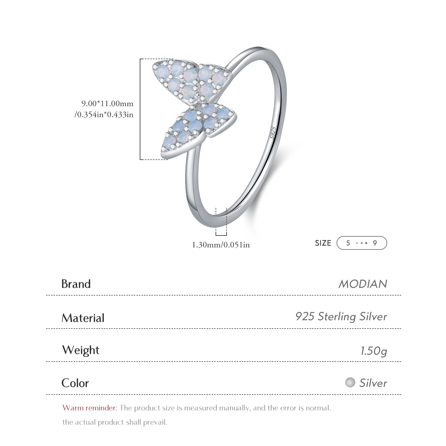MODIAN 925 Sterling Silver Simple Charming Butterfly Blue Opal Finger Rings For Women Vacation Party Fine Jewelry Gifts