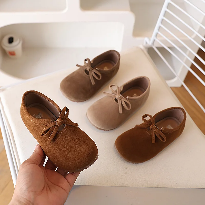 

Retro Girls Fashion Leather Shoes Simple Bowknot Moccasins Children Princess Shoes Solid Color Versatile Kids Flat Shoes Causal