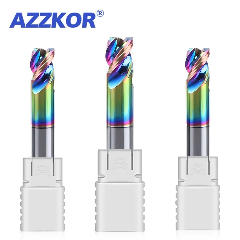 AZZKOR utensili per lavorazione CNC fresa a bordo corto a 3 scanalature frese a candela piatta con rivestimento colorato in carburo di acciaio al