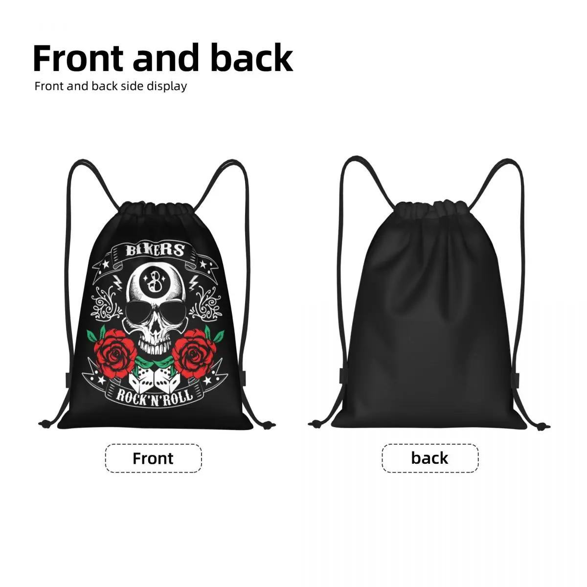 Rock Skull Rockabilly Bikers Rockers Drawstring Backpack Sports Gym Bag for Women Men Training Sackpack