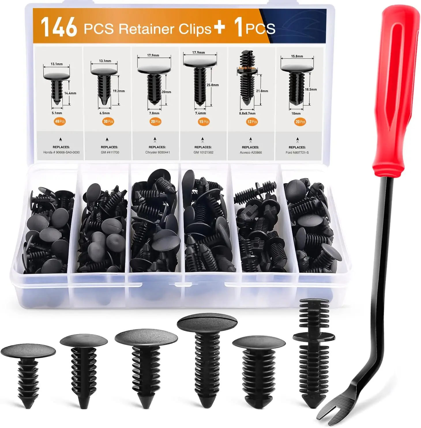 

146PCS Nylon Bumper Shield Retainer Retainers Clip Universal Auto Body Shield Retainer Fastener Clip Assortment Fastener Remover