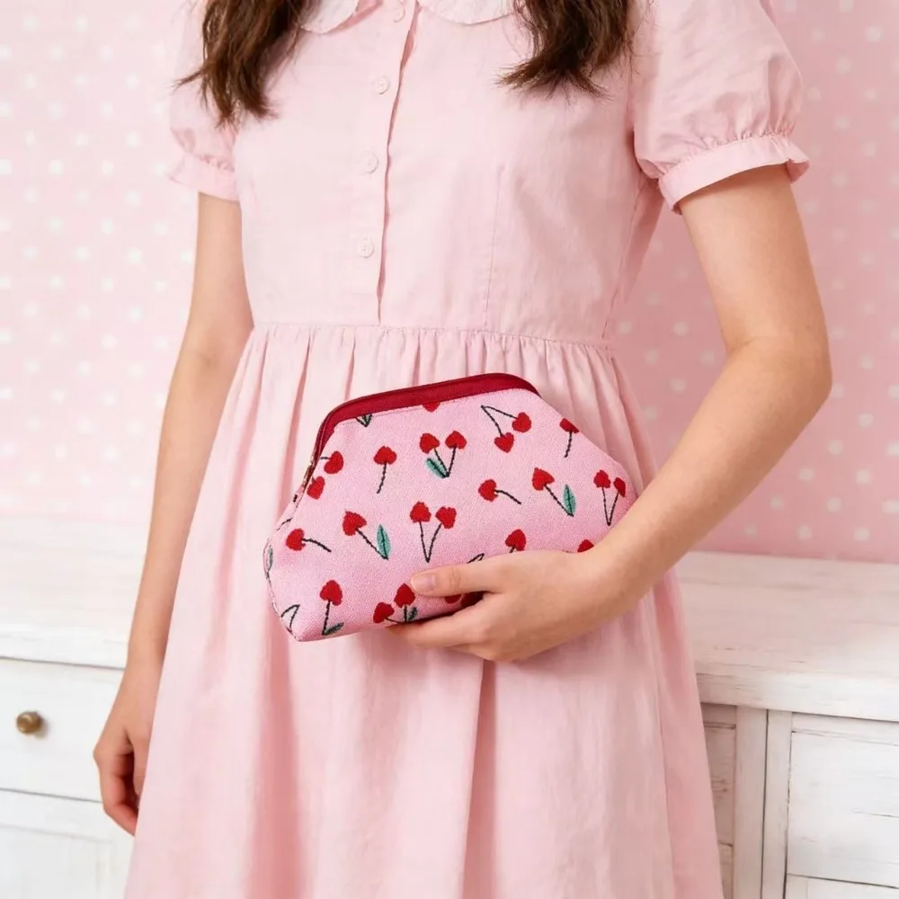 New Women's Cherry Embroidery Printed Handbag, Fashionable and Convenient Fly-Knitted Bag, Versatile Commuter Cloud Bag.