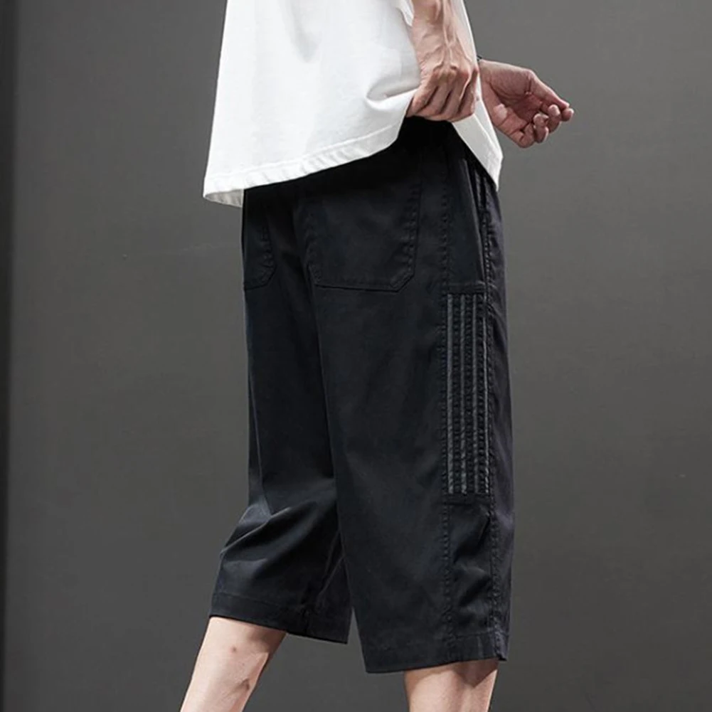 

Повседневные мужские летние шорты свободного кроя, праздничные черные свободные прямые шорты, повседневные шорты, легкая эластичность, эластичность