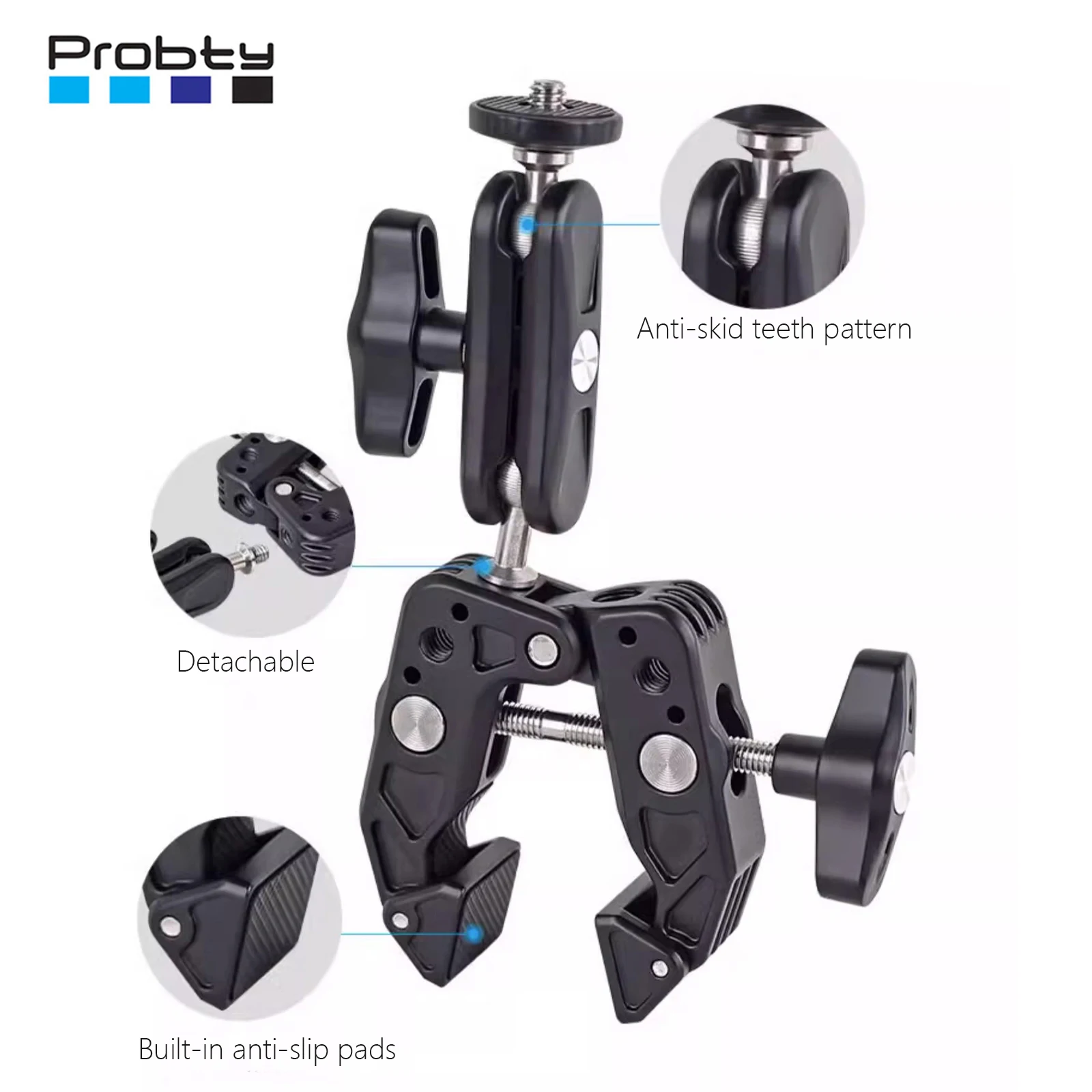 Probty Super Clamp Camera Clamp Mount Monitor 360° Ballhead Magic Arm Double Ball Head Adapter for Canon Nikon DSLR Camera/Gopro