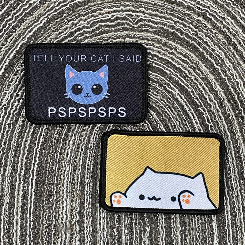 

Tell Your Cat I Said Pspspsps Printed Patch Cute Cartoon Cat Badge Hook&loop Backpack Clothes Decoration Accessory Sticker
