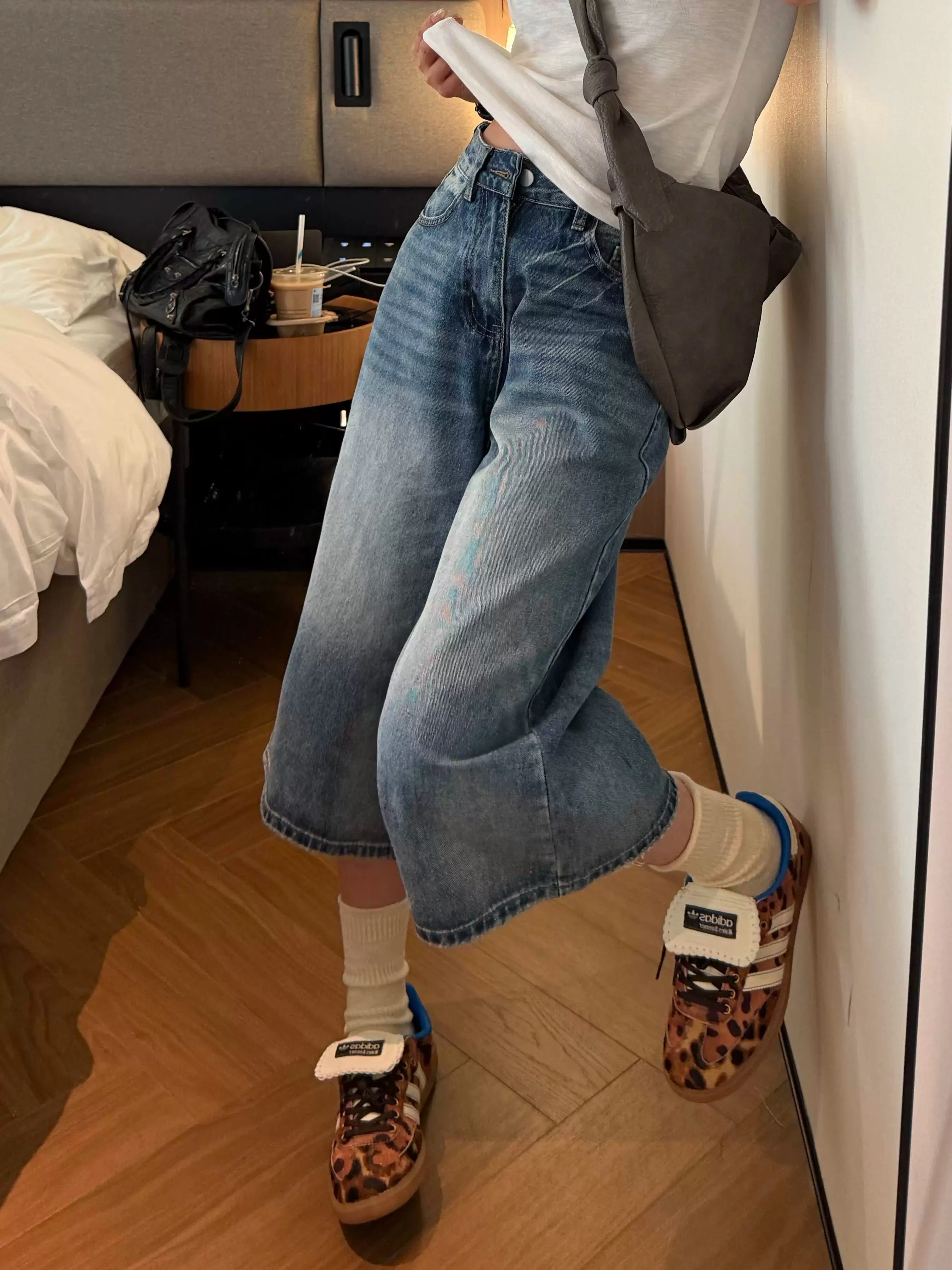 American Style Retro Straight Leg Jeans Women's plus Size Summer New High Waist Loose Slimming Small Figure Seven-Foot Pants