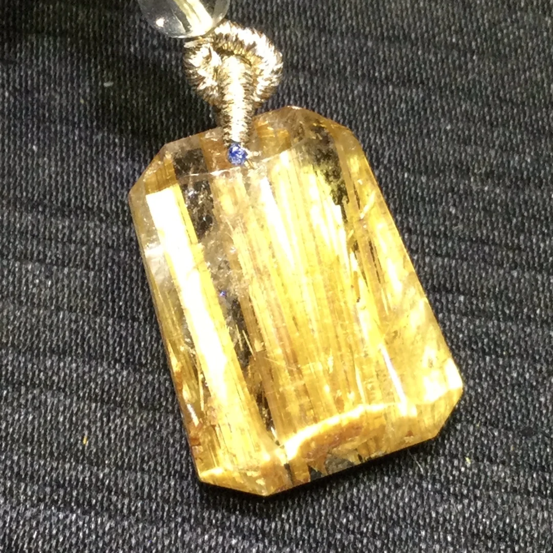Natural Gold Rutilated Quartz Pendant Rectangle Necklace Jewelry 19.5*15.5*8mm wealth Rutilated Women Men AAAAAAA
