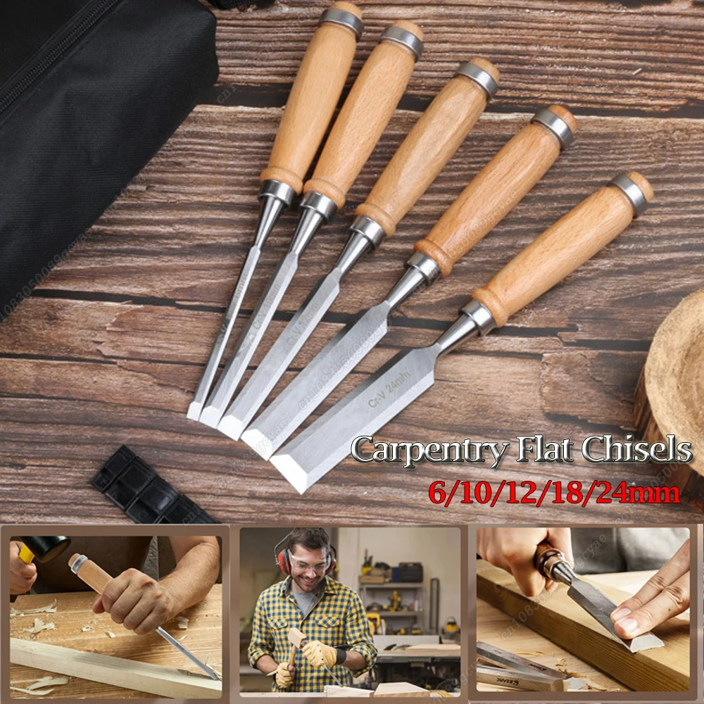 

5Pcs Professional Wood Carving Chisel 6/10/12/18/24mm Carpentry Flat Chisels DIY Woodworking Woodcut Carving Knife Hand Tools