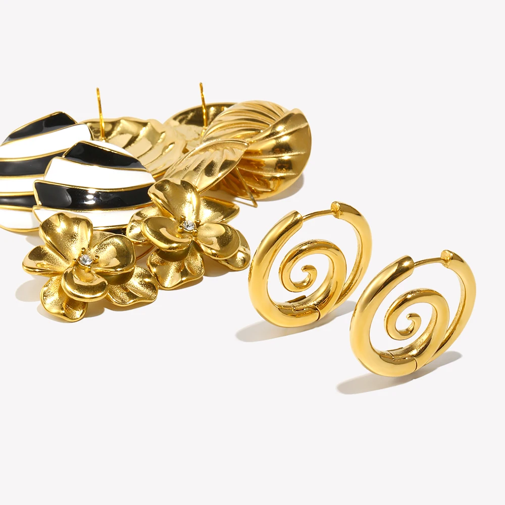E.B.belle Spiral Conch Scallop White Braided Striped Circular Hollow Rhombus Splicing Sail Shaped Enamel Flower Earrings
