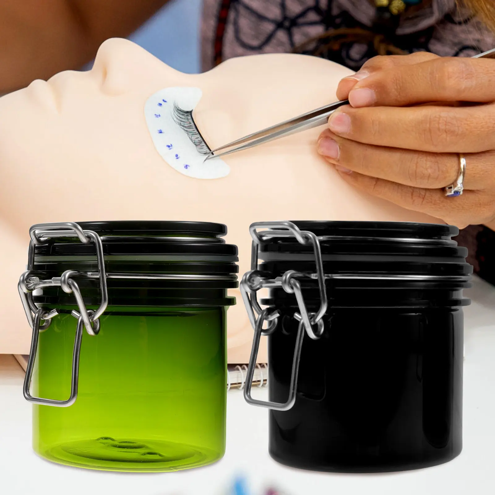2Pcs Lash Glue Storage Container Premium Material Leakproof Seal Compact Light Weight for Eyelash Extension Salon Home Use Glue