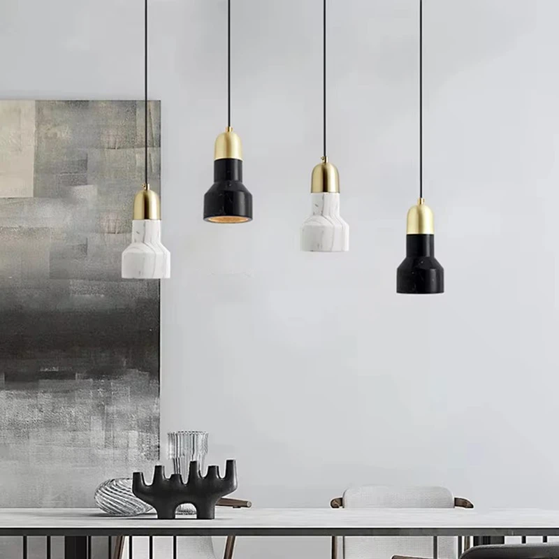 Nordic Copper Chandeliers Factory Room Decor Bedroom Restaurant Bar Minimalist Torch Marble Lamp Hotel Hall Led Pendant Lights