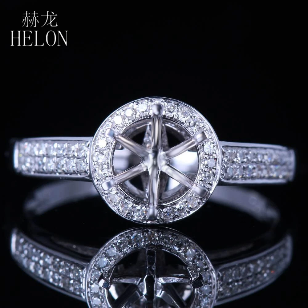 

HELON 6mm Round Solid 10k White Gold Natural Diamond Semi Mount Engagement Wedding Ring Setting Women Trendy Fine Jewelry