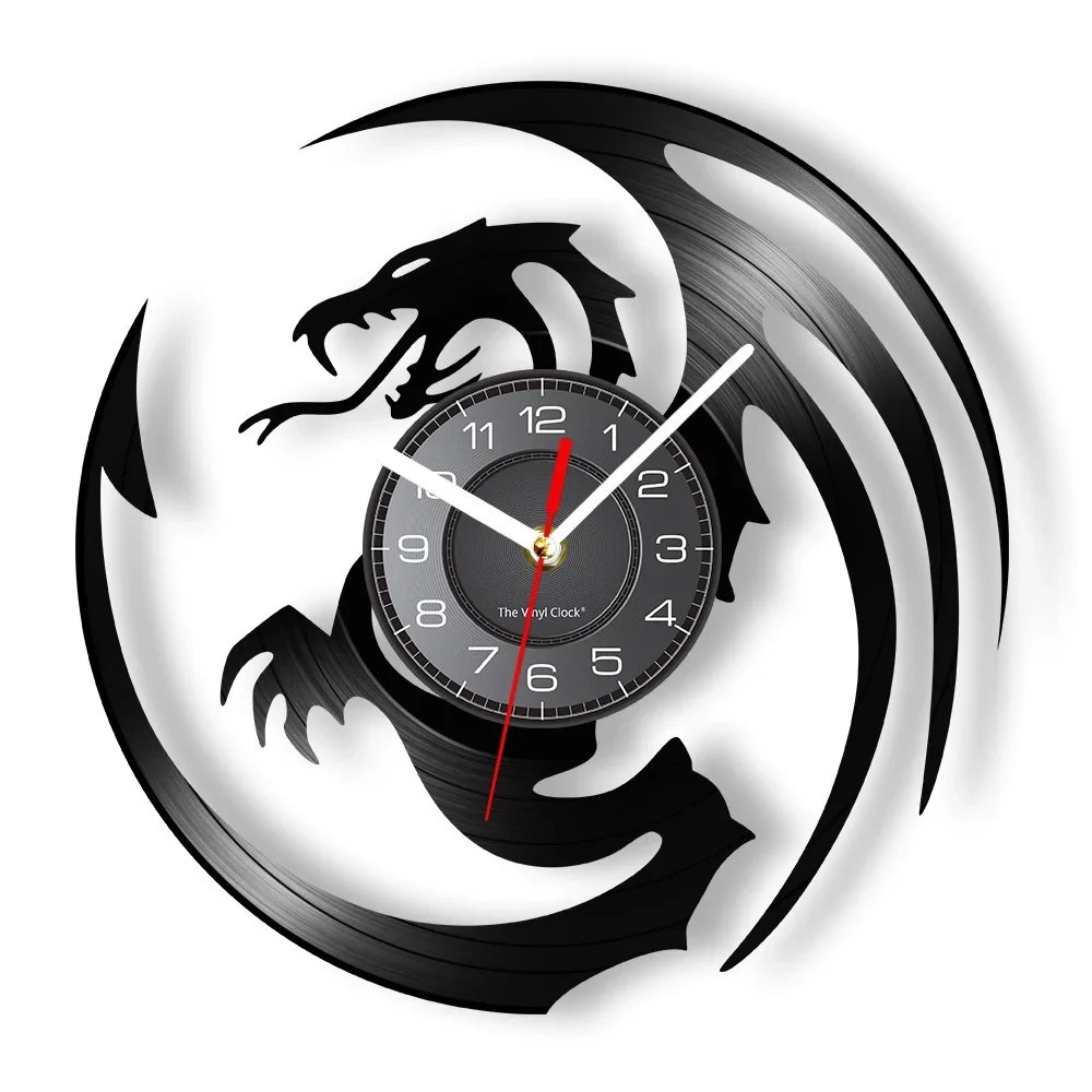 Fly Dragon Silhouette Vintage Vinyl Record Wall Clock Horror Monster Western Home Living Room Decor Silent Quartz Wall Watch