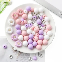 86Pcs/set Daisy Silicone Beads Kits Silicone Round Bead Lentil Loose Bead For Bracelet Necklace Jewelry Handmade Accessories