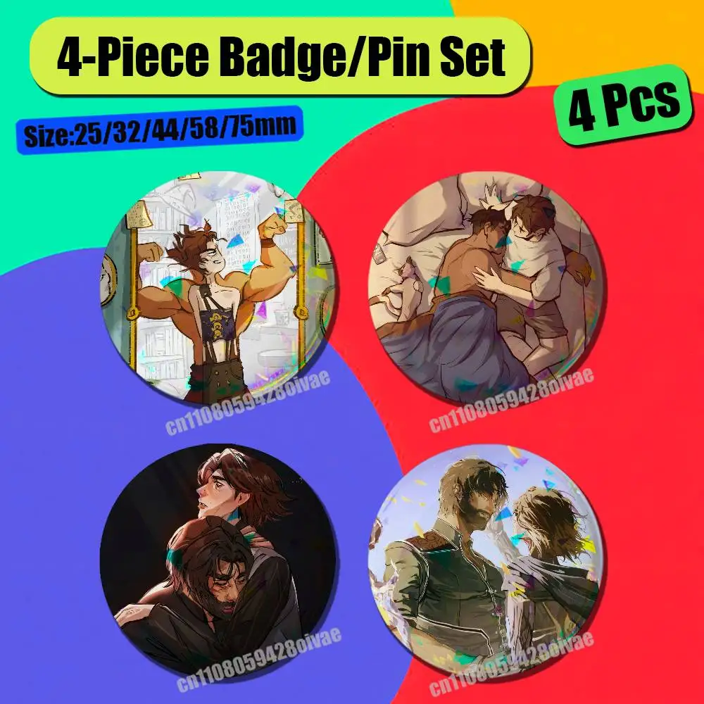 For J-Jayce V-Viktor Jayvik Badge Pin Insignia 4 Pcs Set Round Button Emblem Laser Film Clothes 32mm Custom