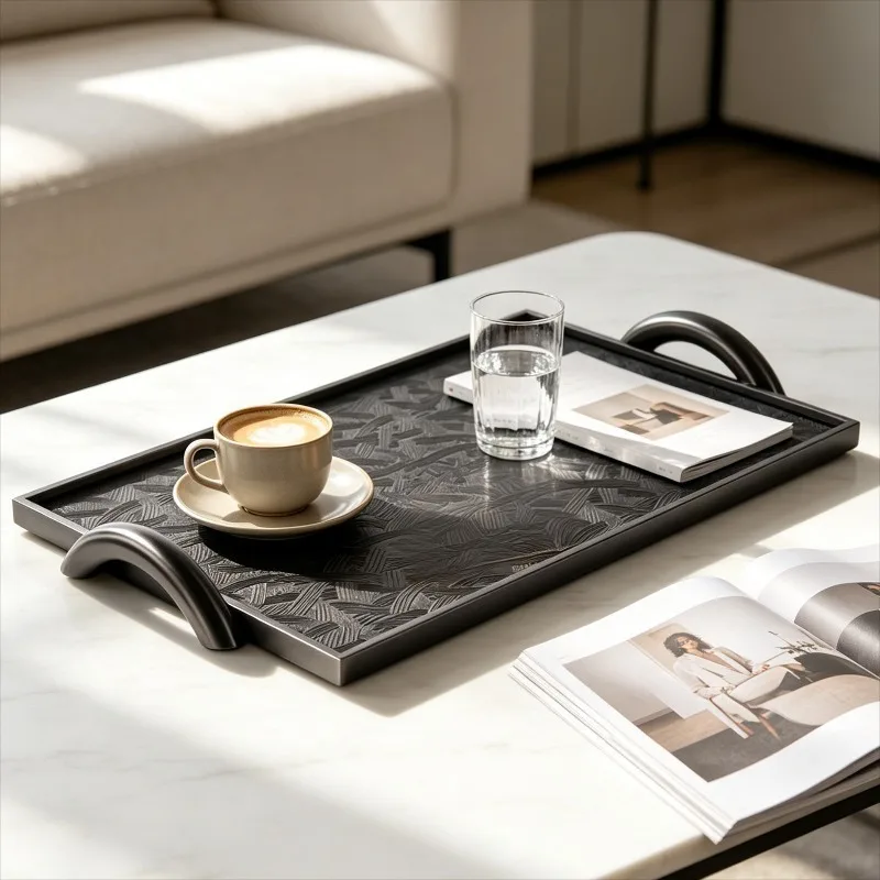 Rectangular Storage Tray Stainless Steel Leather Organizer Plates