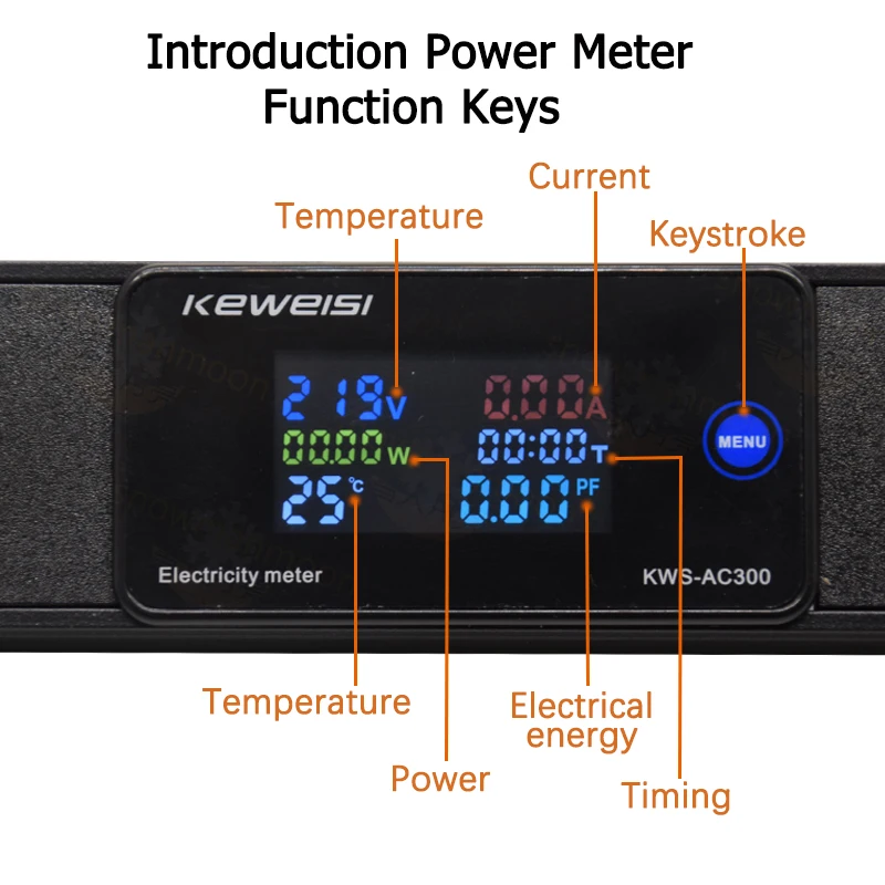 PDU Power Strip dengan Tegangan Digital Saat Ini Power Timing Temperature Meter 4 Unit Outlet Jerman 4000/800W 16/32A Air Swtich