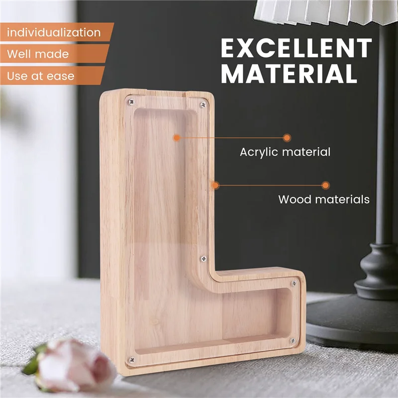 HFES-alcancía personalizada de madera, alfabeto de juguete para niños, tarro de dinero, moneda, caja de ahorro para adultos, decoración de letras