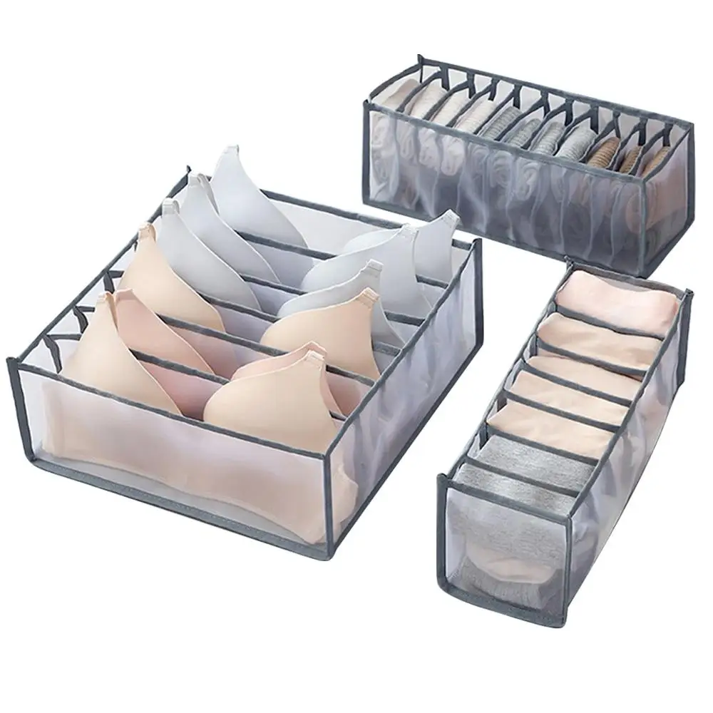 3Pcs/set Foldable Underwear Storage Box Nylon Drawer Organizer Dormitory Underwear Organizer Breathable