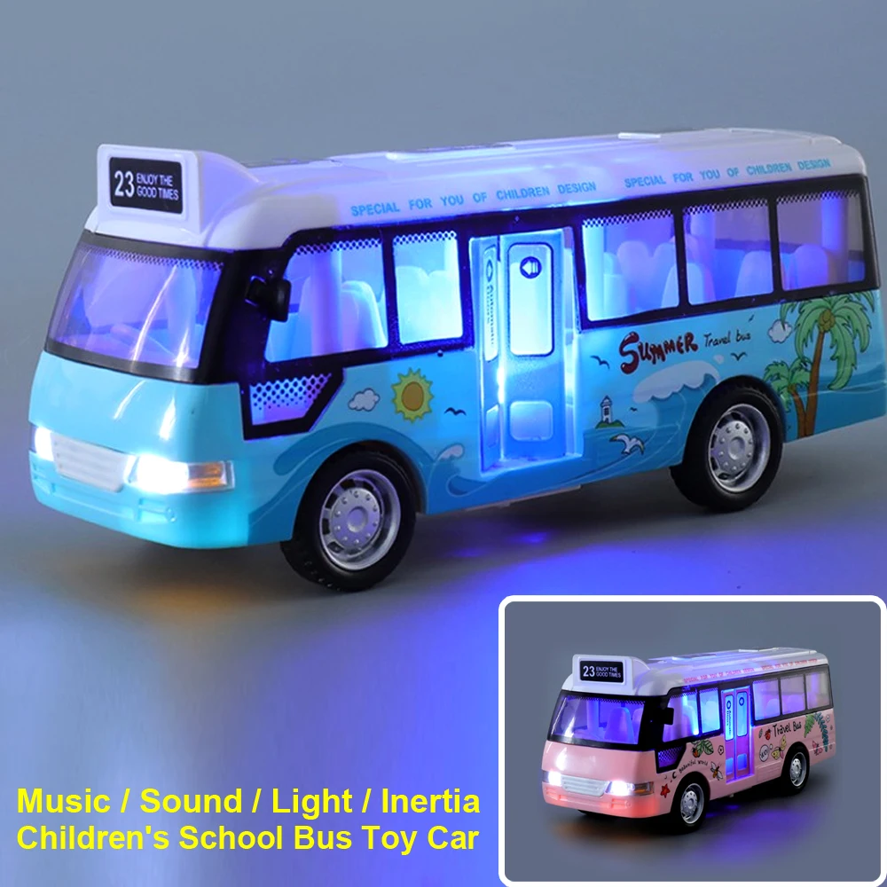 

Music/Sound/Light/Inertia/Children's School Bus Toy Car, Drop Resistant Plastic Simulation Bus,Can Open The Door, Bus Model,XT28