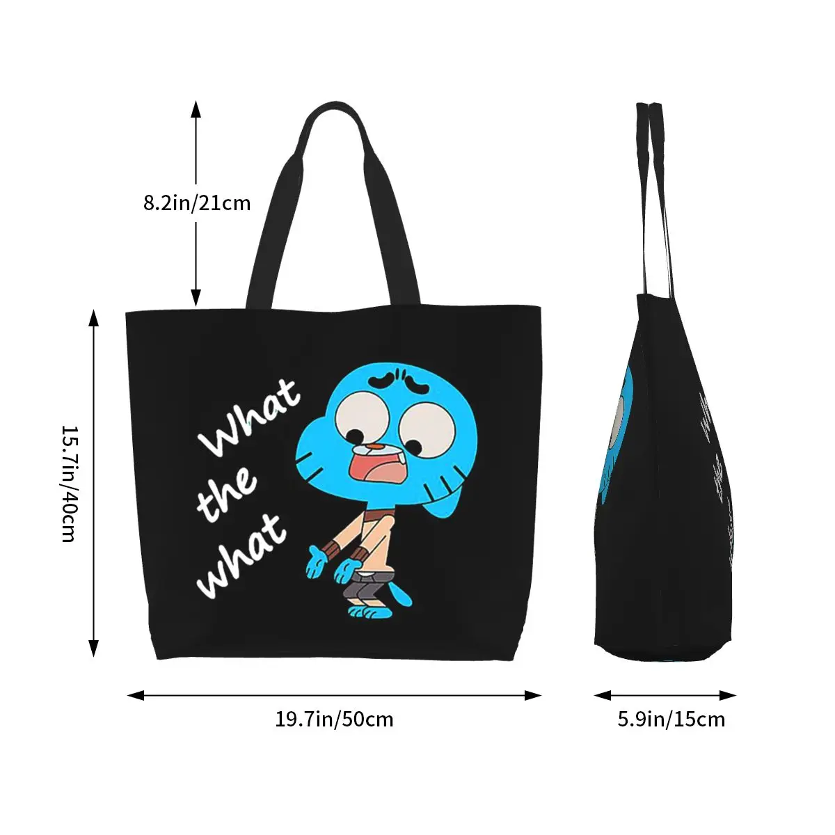 The Amazing World Of Gumball What The What Shopping Tote Bag Canvas Shoulder Bags Shopper Grocery Handbag for Women