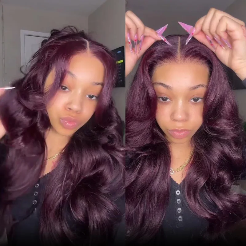 Klaiyi Black Cherry Loose Wave 7x5 Bye Bye Knots Glueless with Drawstring 180% High Density Natural Volume Style
