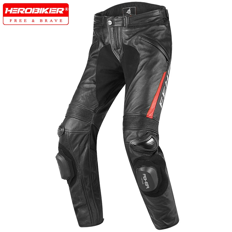 Cowhide Anti Fall Motorcycle Pants Breathable Leather Motocross Protective Pants Wear Resistant Reflective Equip Men