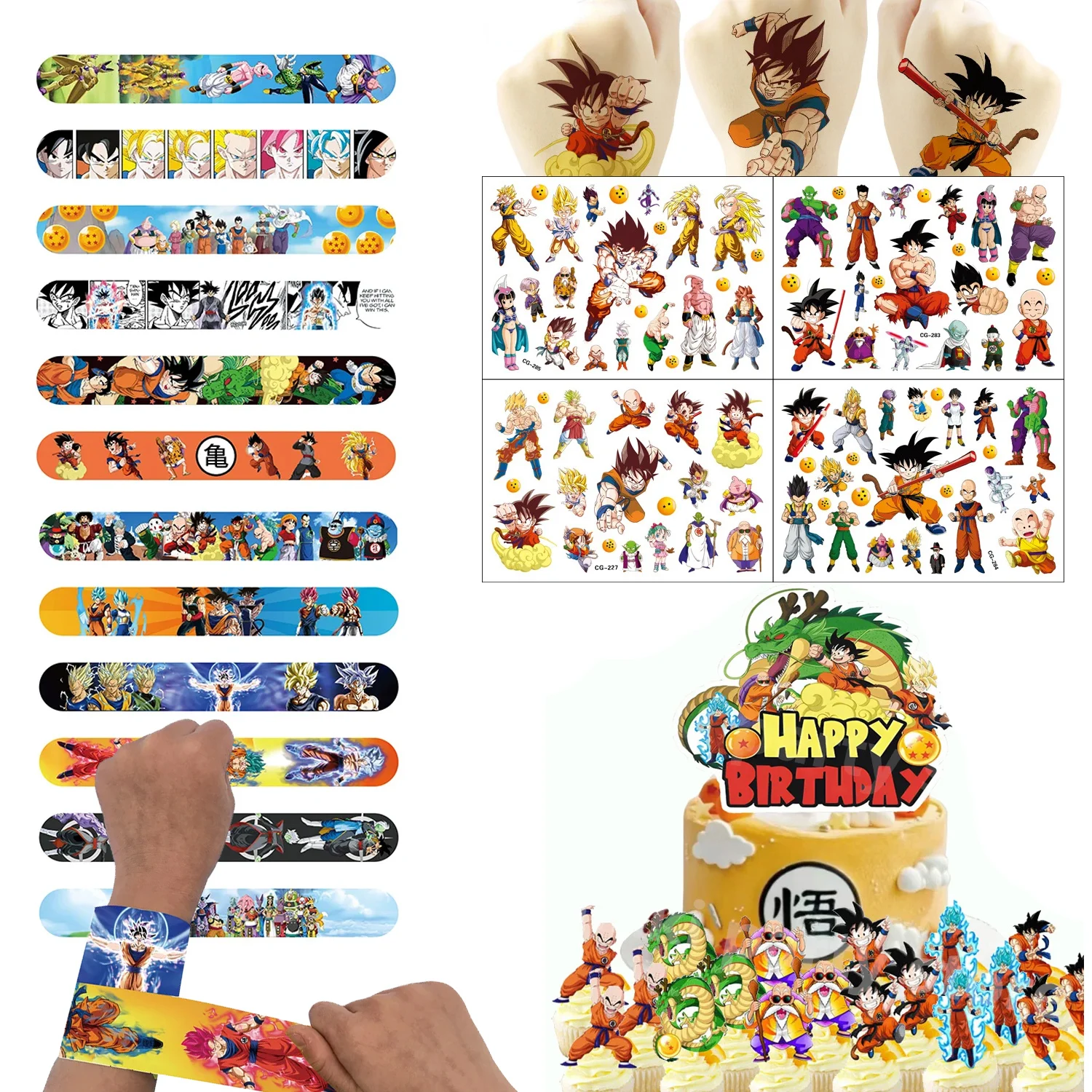 Dragon Ball – autocollants pour cadeaux d'anniversaire, Bracelets à gifle, tatouages, décoration de gâteau, fournitures de fête de noël