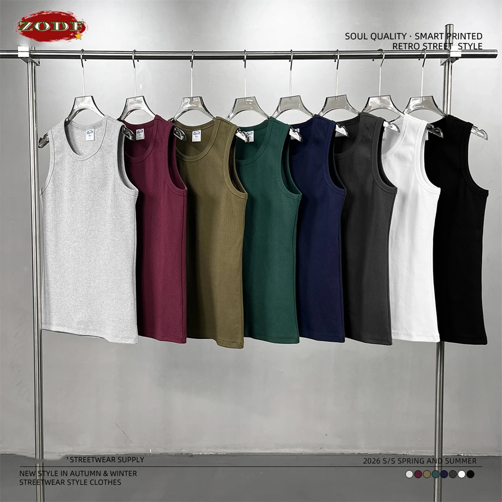 

ZODF Trendy 2026 Summer Men 430gsm Sport Tank Tops Unisex Heavy Weight Basic Solid Sleeveless Tees Brand Tops HY1188