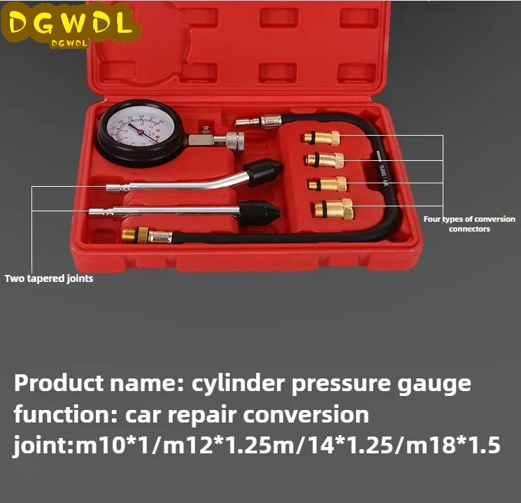 0-300PSI Compression Tester Kit Engine Compression Tester, 8PCS Engine Cylinder Pressure Gauge for Petrol Gas Engine Test