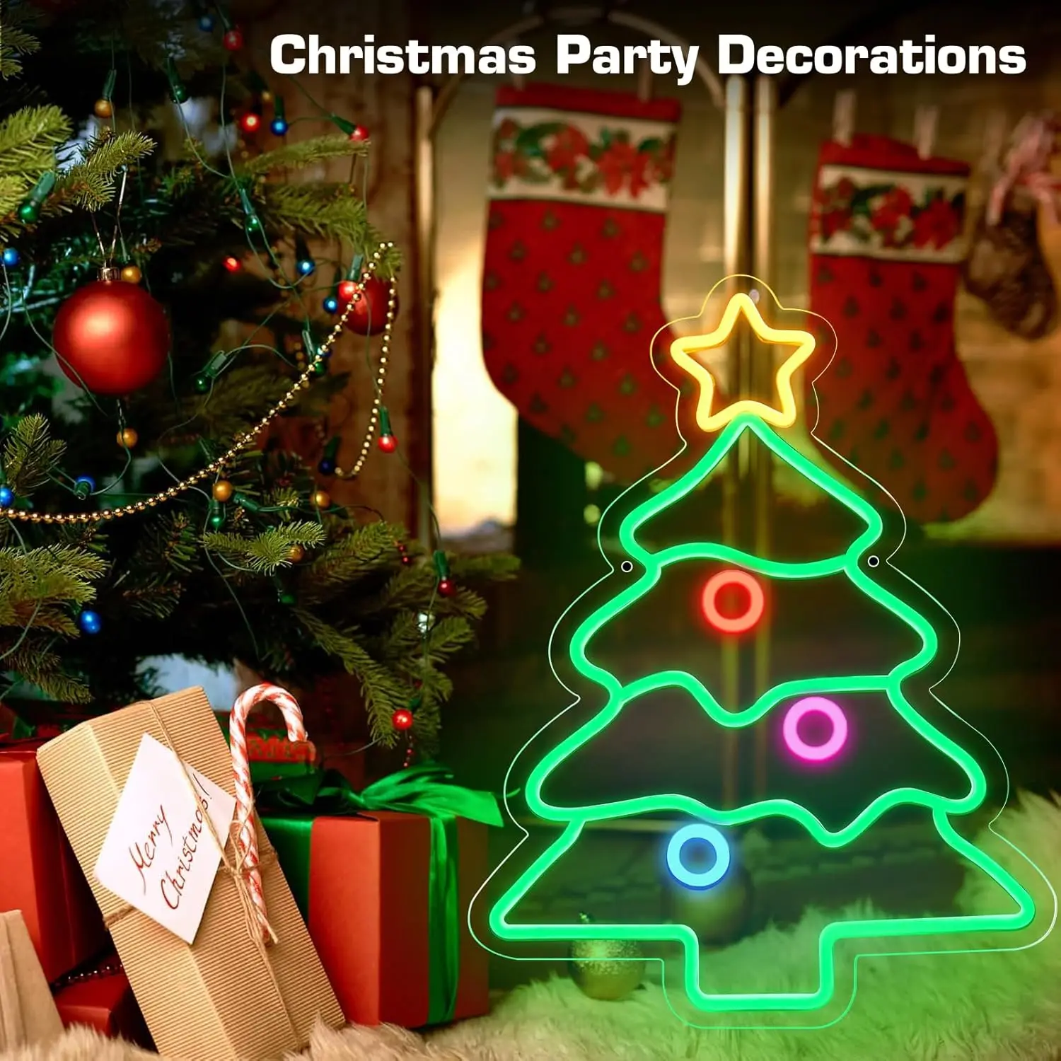 شجرة عيد الميلاد النيون تسجيل USB Dimmabale LED ضوء النيون لنافذة الكنيسة Xmax حزب بار ديكور المنزل عيد الميلاد ضوء هدية #4