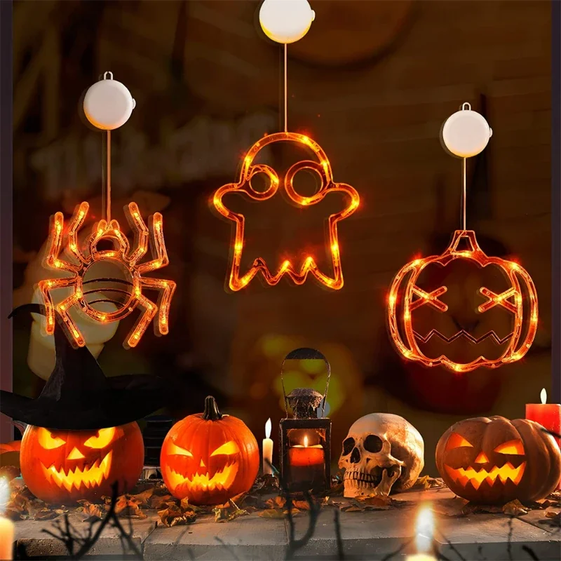 Halloween Decoration LED Outdoor Sucker Lamp Pumpkin Spider Bat Ghost Halloween Night Lights for Home Garden Party Decoration