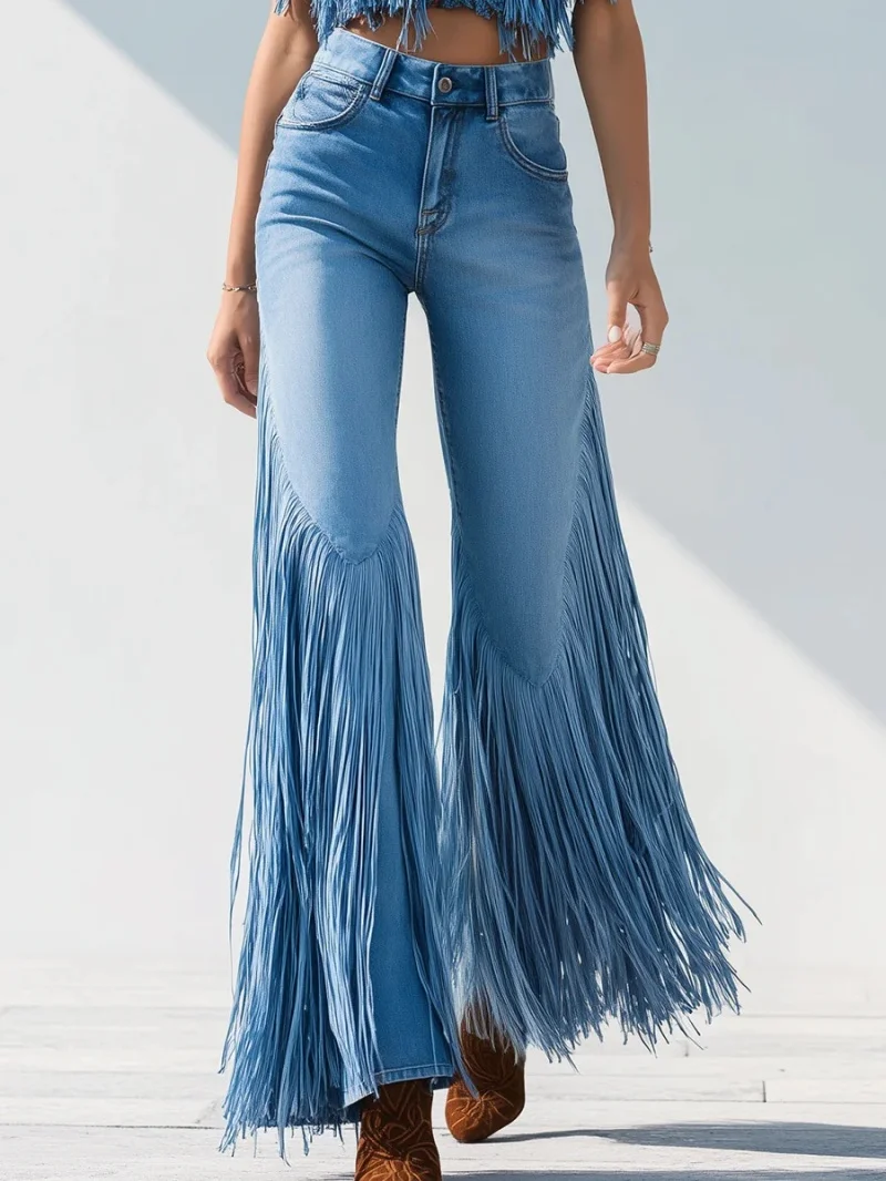 

Fashion Tassel Denim Trousers Spring Clothes Women 2026 High Waist Straight Jeans Female Casual Slim Fit Flare Pants Basic Jeans